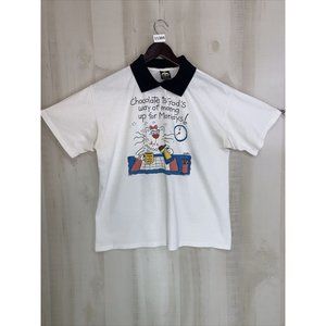 Vintage 1993 HL Miller Gold Womens Funny Cat Graphic Waffle Knit T Shirt Large-